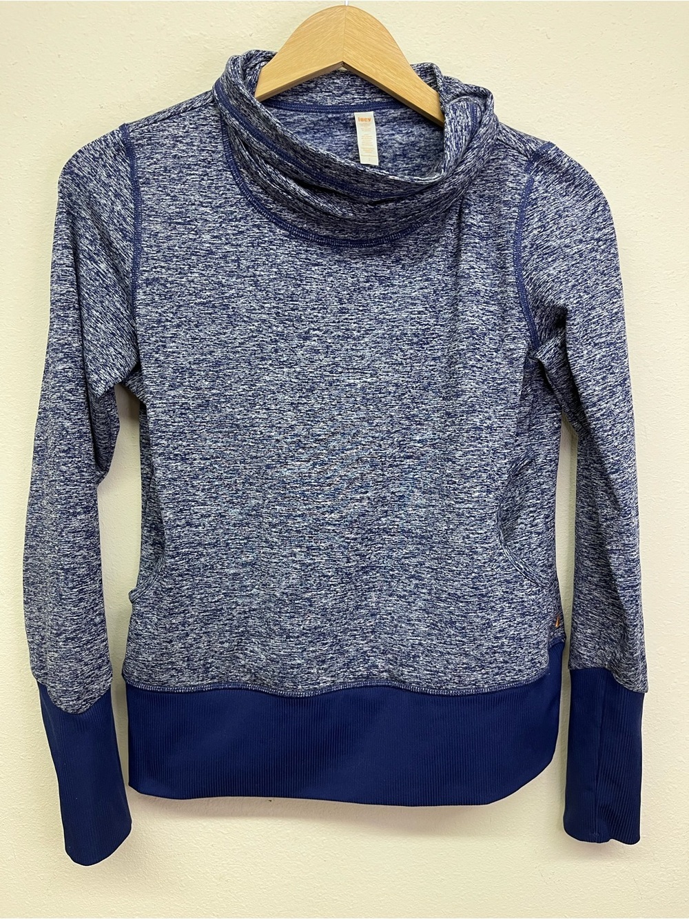 Lucy Womens Sweater S Purple Pull Over Cowl Neck Kangaroo Pocket Athletic